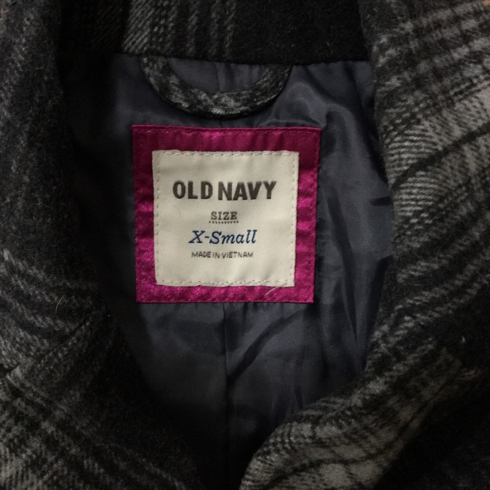 Old Navy Grey Plaid Pea Coat - Picture 7 of 8